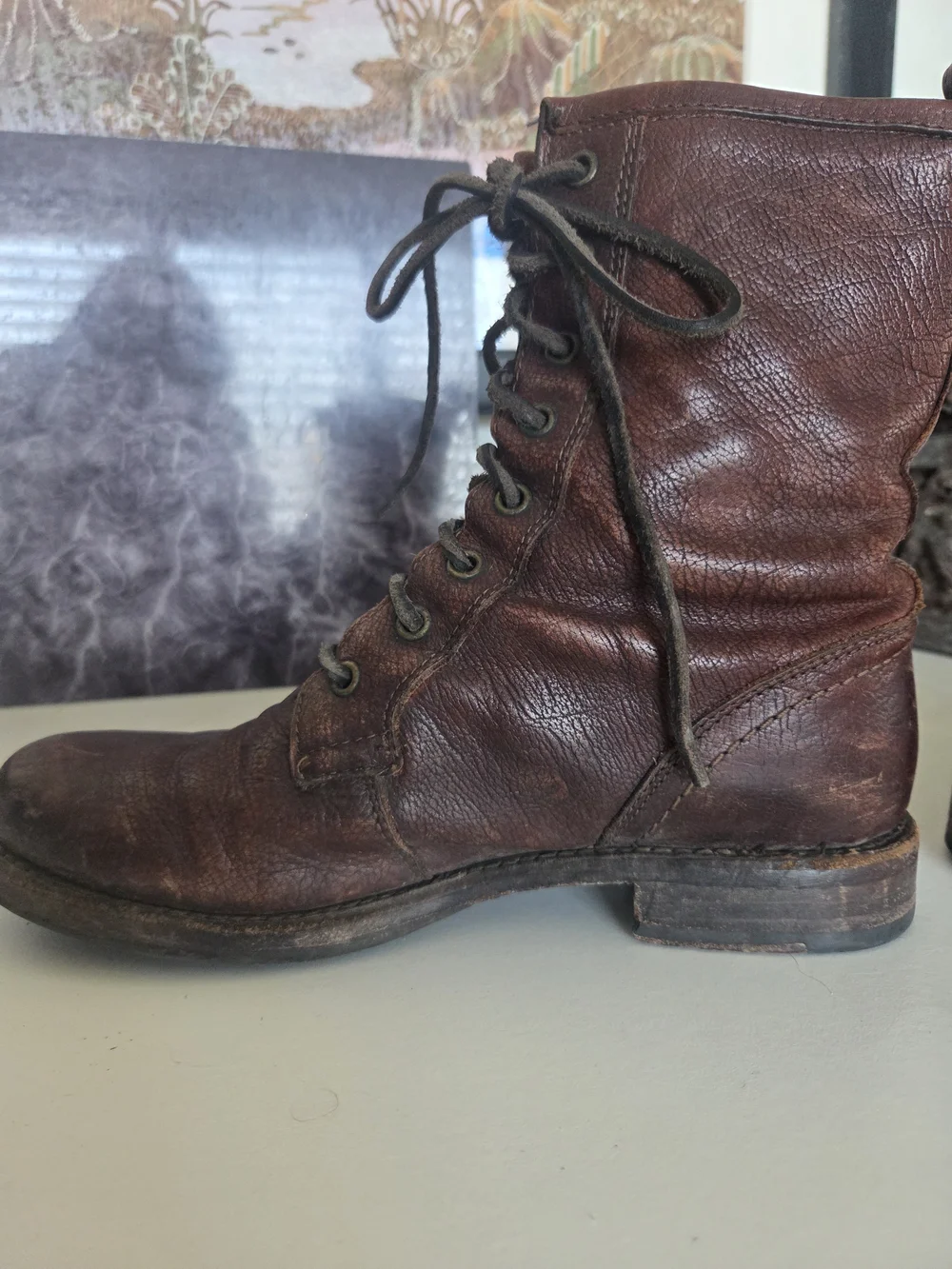 Vintage Frye Dark Brown Leather Lace-Up Veronica Combat Boots
